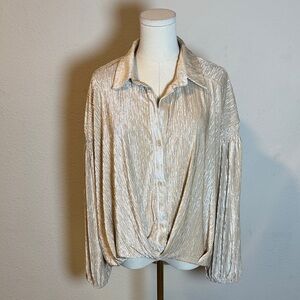 Unbranded Metallic Button Front Textured Blouse Gold One Size